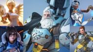 Team comp with Reinhardt, Mei, Symmetra, Mercy, and Brigitte (Image via Blizzard Entertainment & Sportskeeda)